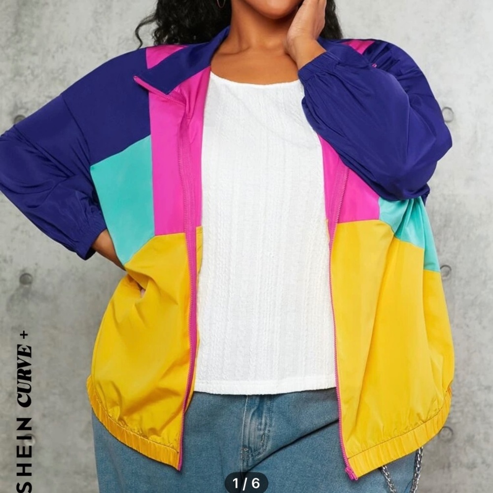 Vintage style color block windbreaker
